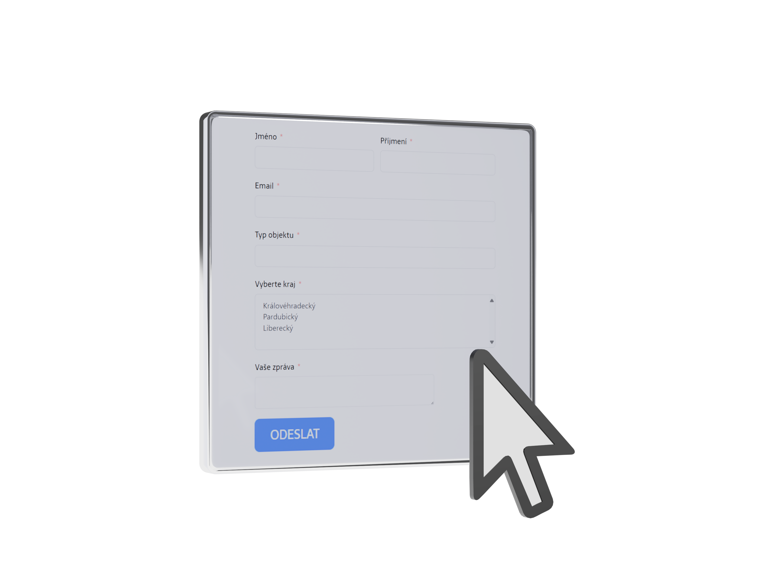 Online formulář pro pasportizaci budov s tlačítkem odeslat